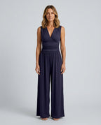 Rocio Ribbed Knit Sleeveless Wide Leg Jumpsuit in Navy