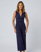 Rocio Ribbed Knit Sleeveless Wide Leg Jumpsuit in Navy