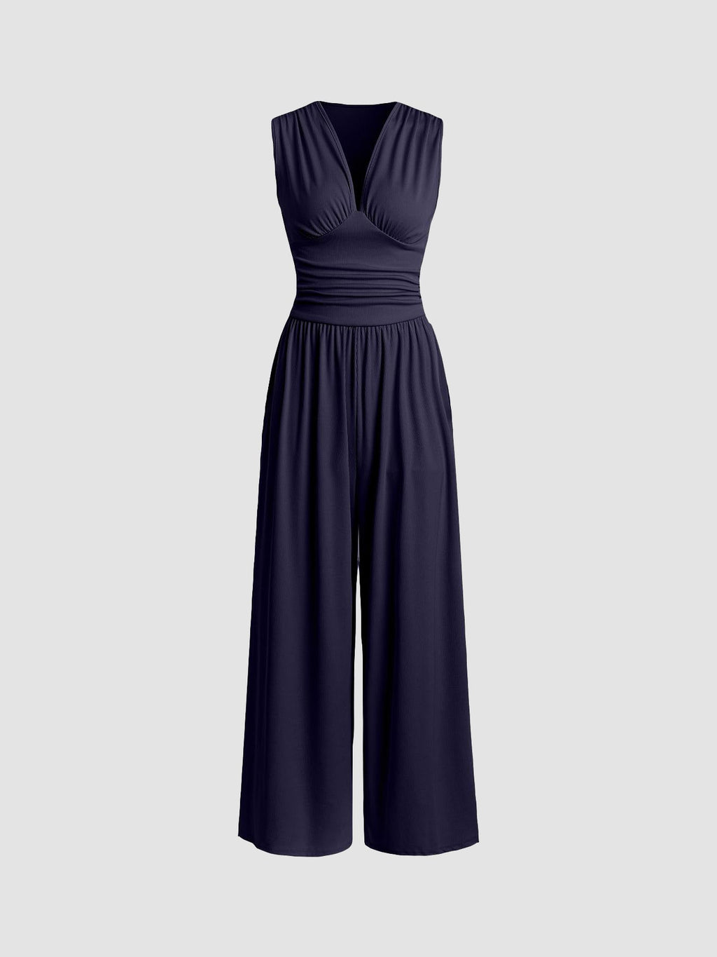 Rocio Ribbed Knit Sleeveless Wide Leg Jumpsuit in Navy