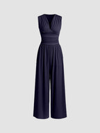 Rocio Ribbed Knit Sleeveless Wide Leg Jumpsuit in Navy