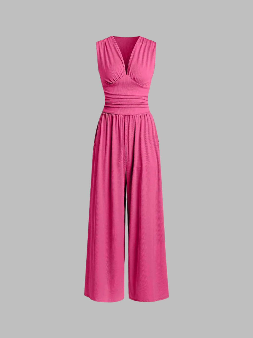 Rocio Ribbed Knit Sleeveless Wide Leg Jumpsuit in Pink