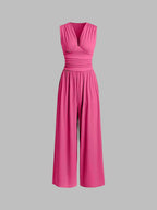 Rocio Ribbed Knit Sleeveless Wide Leg Jumpsuit in Pink
