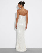Rosa Halter Neck Sequin Maxi Dress in White with Open Back in White