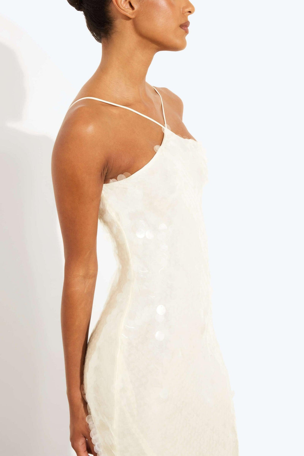 Rosa Halter Neck Sequin Maxi Dress in White with Open Back in White