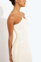 Rosa Halter Neck Sequin Maxi Dress in White with Open Back in White