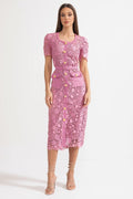 Rosa Short Sleeve Lace Overlay Midi Dress in Pink in Pink
