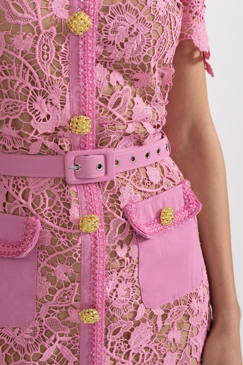 Rosa Short Sleeve Lace Overlay Midi Dress in Pink in Pink