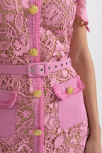 Rosa Short Sleeve Lace Overlay Midi Dress in Pink in Pink