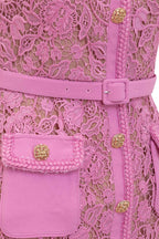 Rosa Short Sleeve Lace Overlay Midi Dress in Pink in Pink