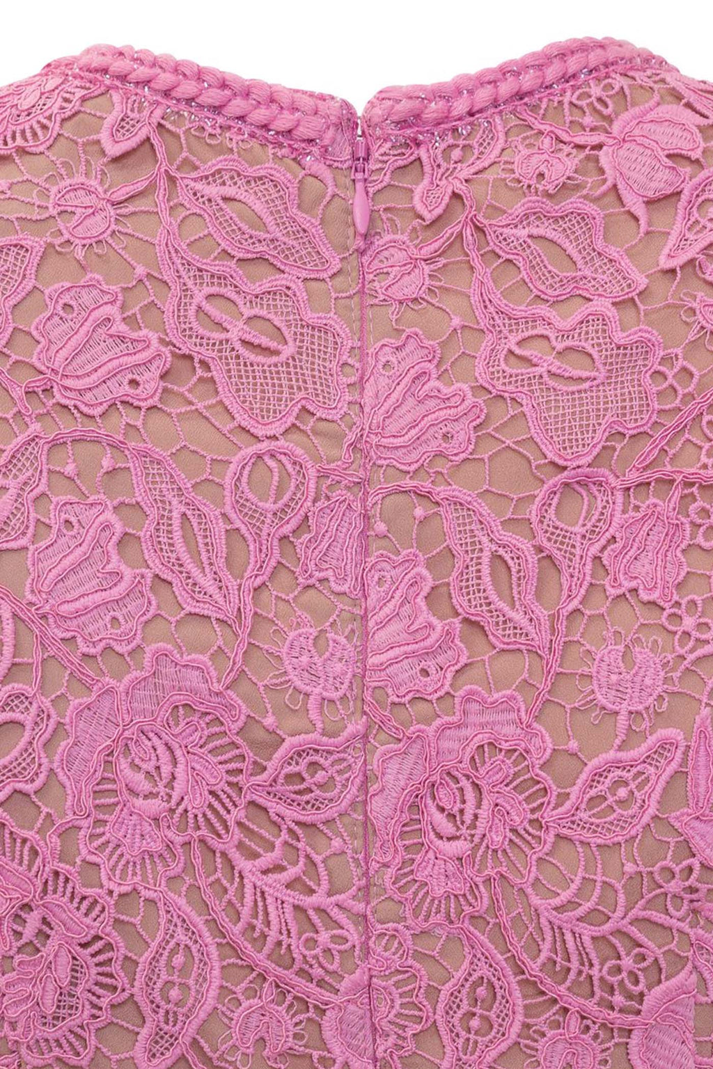 Rosa Short Sleeve Lace Overlay Midi Dress in Pink in Pink