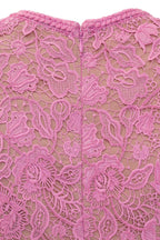 Rosa Short Sleeve Lace Overlay Midi Dress in Pink in Pink