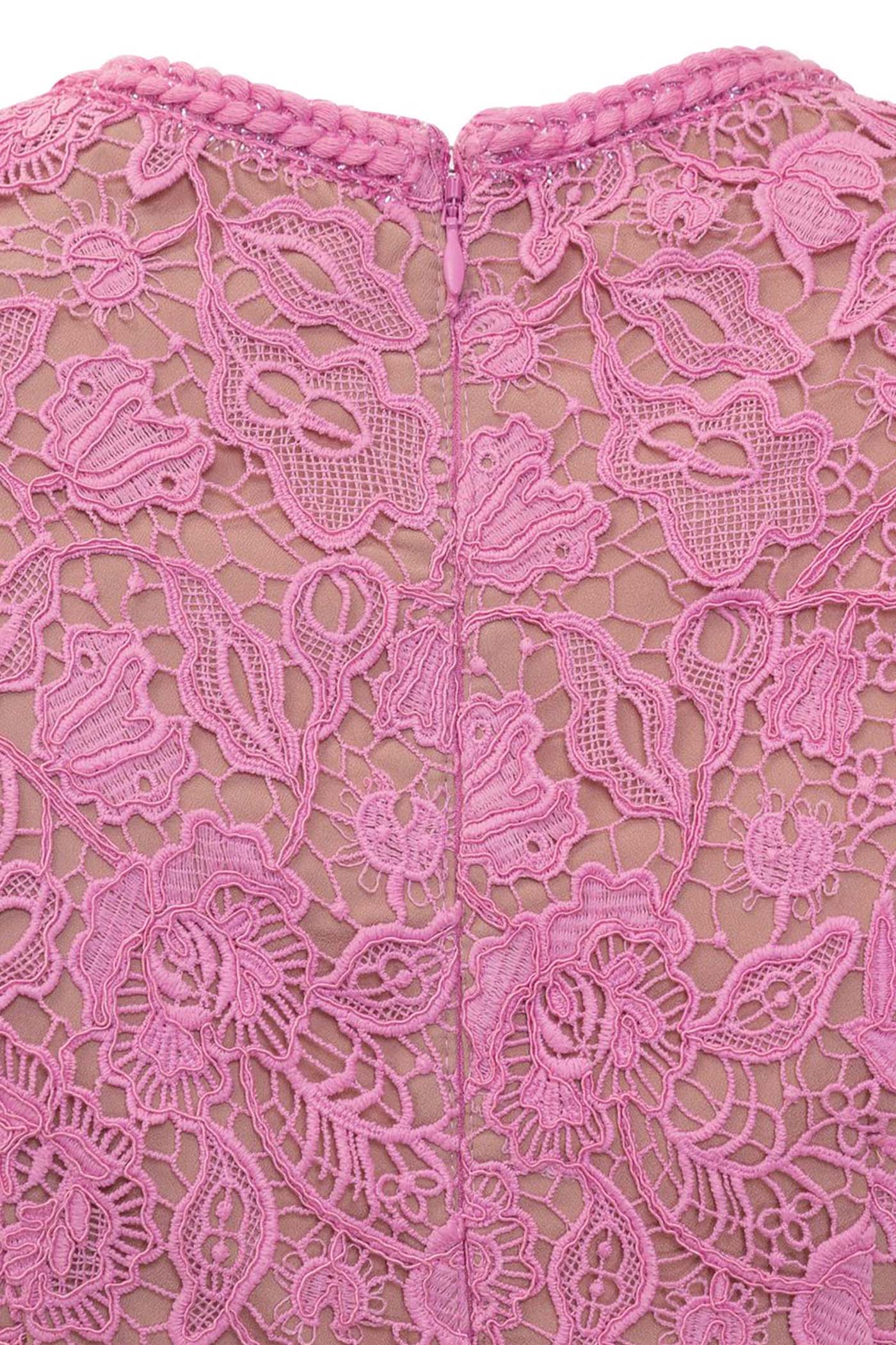 Rosa Short Sleeve Lace Overlay Midi Dress in Pink in Pink
