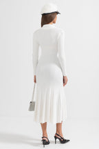 Sabine Long Sleeve Ribbed Midi Dress in White in White