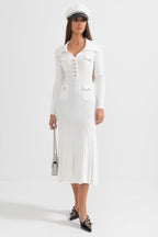 Sabine Long Sleeve Ribbed Midi Dress in White in White
