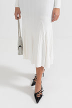 Sabine Long Sleeve Ribbed Midi Dress in White in White