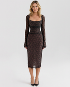 Sabrina Lace Corset Midi Dress with Detachable Sleeves in Black