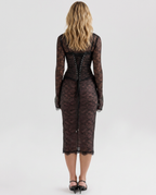 Sabrina Lace Corset Midi Dress with Detachable Sleeves in Black