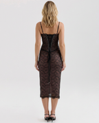 Sabrina Lace Corset Midi Dress with Detachable Sleeves in Black