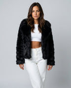 Scarlett Open Front Faux Fur Jacket with Relaxed Shoulders in Black