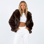 Scarlett Open Front Faux Fur Jacket with Relaxed Shoulders in Burgundy
