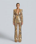 Scarlett Sequin Blazer and Matching Piece Two Piece Set in Gold