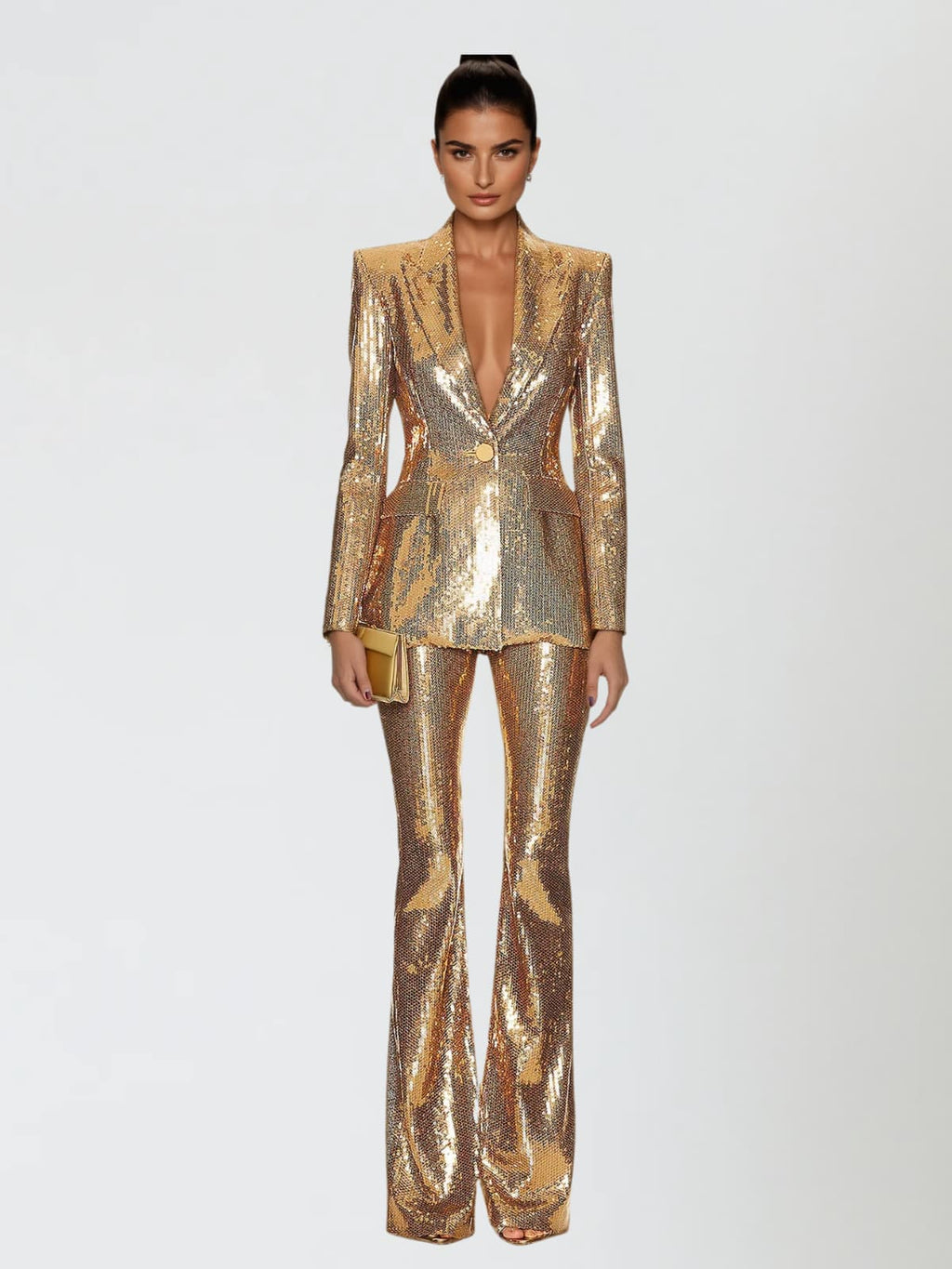 Scarlett Sequin Blazer and Matching Piece Two Piece Set in Gold