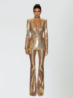 Scarlett Sequin Blazer and Matching Piece Two Piece Set in Gold
