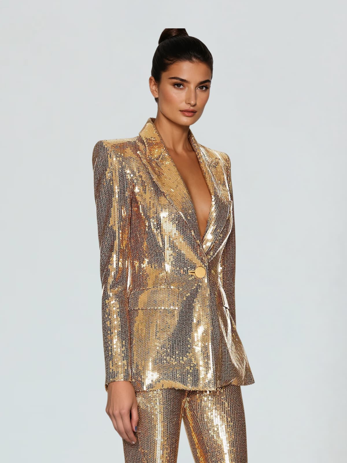 Scarlett Sequin Blazer and Matching Piece Two Piece Set in Gold
