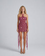 Scarlett Sequin Two Piece Set with Rhinestone Tipped Fringe in Hot Pink