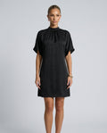 Selene Batwing Sleeve Mini Dress with Pleated Collar in Black