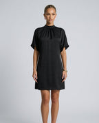 Selene Batwing Sleeve Mini Dress with Pleated Collar in Black
