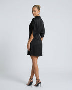 Selene Batwing Sleeve Mini Dress with Pleated Collar in Black