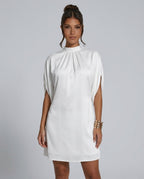 Selene Batwing Sleeve Mini Dress with Pleated Collar in White