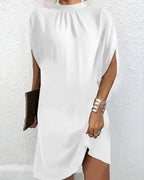 Selene Batwing Sleeve Mini Dress with Pleated Collar in White