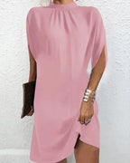 Selene Batwing Sleeve Mini Dress with Pleated Collar in Pink