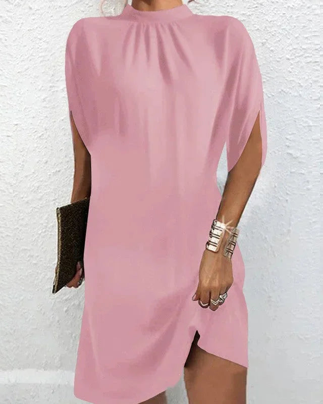 Selene Batwing Sleeve Mini Dress with Pleated Collar in Pink