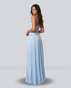 Seraphina Sweetheart Lace Splice Pleated Chiffon Maxi Dress in Blue
