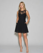 Sienna Boat Neck Sleeveless Lace Mini Dress in Black in Black