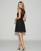 Sienna Boat Neck Sleeveless Lace Mini Dress in Black in Black