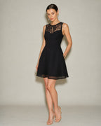 Sienna Boat Neck Sleeveless Lace Mini Dress in Black in Black