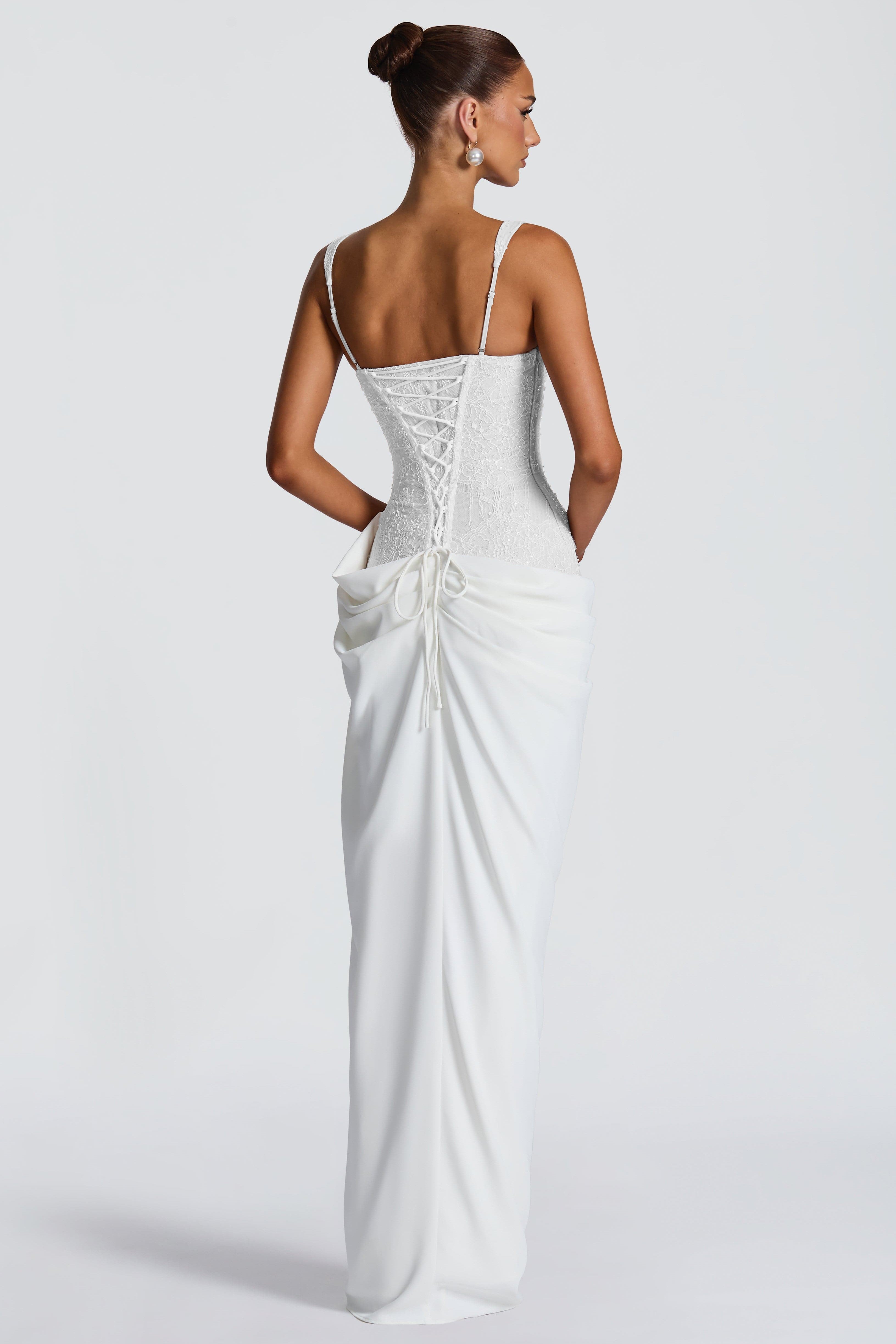 Sienna Lace Panel and Sequin Spliced Maxi Dress in White in White
