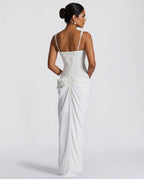 Sienna Lace Panel and Sequin Spliced Maxi Dress in White in White