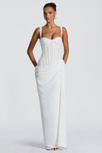 Sienna Lace Panel and Sequin Spliced Maxi Dress in White in White