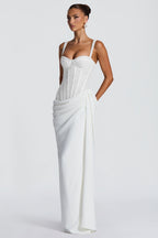 Sienna Lace Panel and Sequin Spliced Maxi Dress in White in White