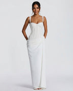 Sienna Lace Panel and Sequin Spliced Maxi Dress in White in White