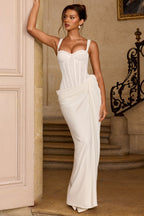 Sienna Lace Panel and Sequin Spliced Maxi Dress in White in White