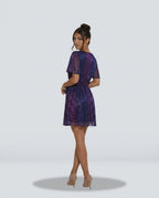 Sienna V Neck Short Sleeve Sequin Mini Dress in Purple in Purple