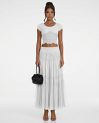 Sloane Knit Top and Lace Panel Midi Skirt Set in White in White