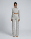 Talia Sequin Crop Top and Wide Leg Trouser Two Piece Set in Silver