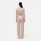 Talia Sequin Crop Top and Wide Leg Trouser Two Piece Set in Beige